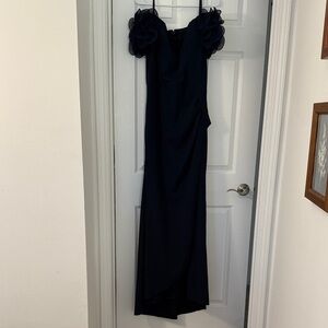 Xscape Navy MOG/MOB Dress with Ruffled Sleeves